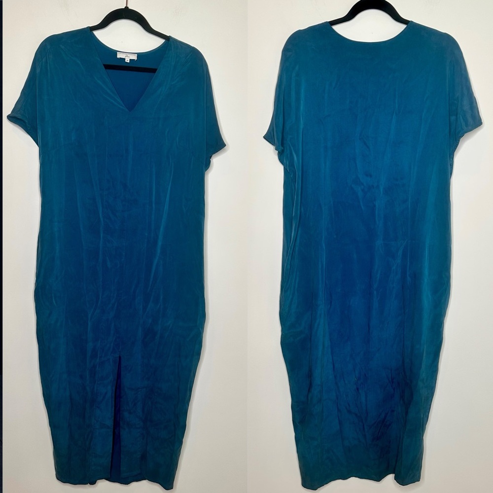 J. Crew x Universal Standard Cupro Lagenlook Dark Teal Maxi Dress - Picture 2 of 12
